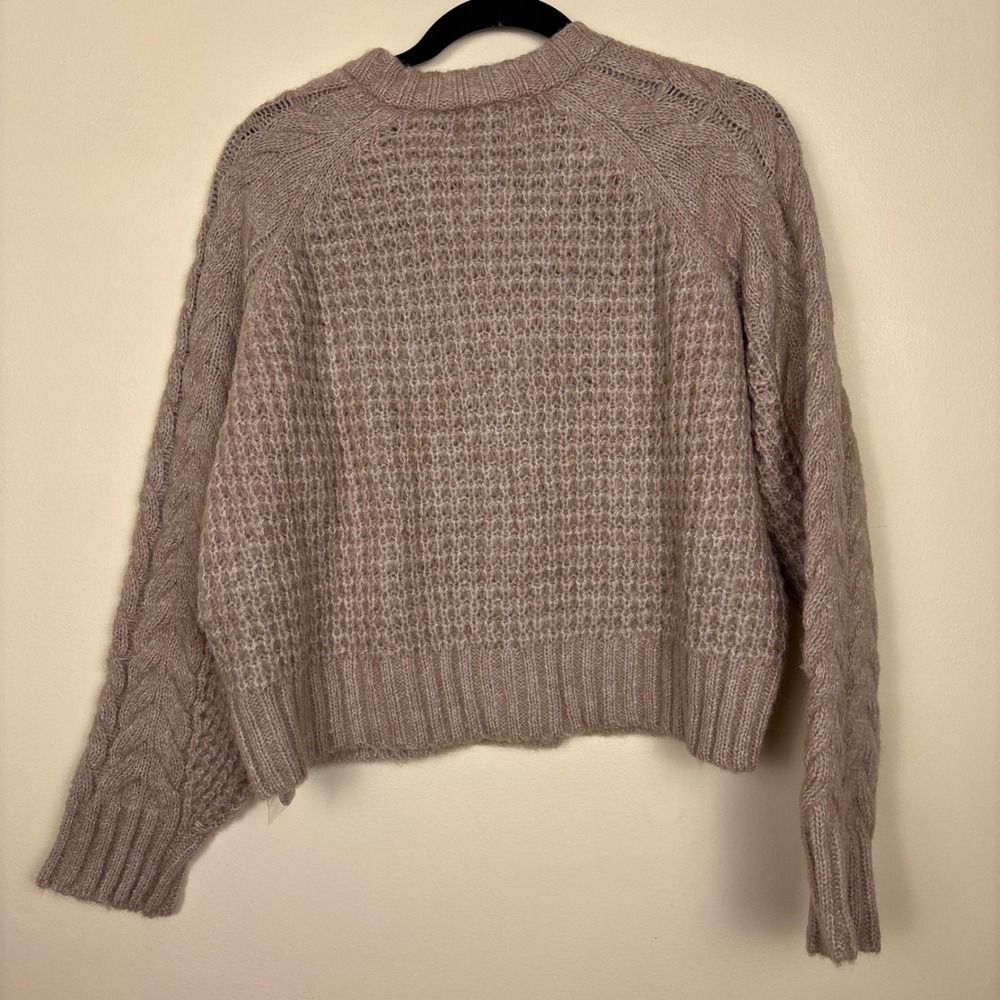 VICI Harper Cable Knit Cardigan In Taupe Tan Women Size Large Crewneck Warm Cozy - Picture 9 of 10